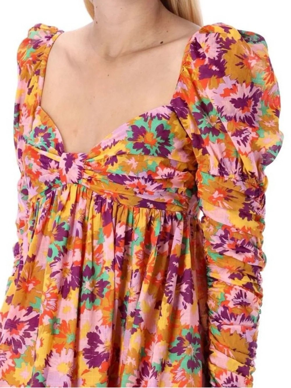 ZIMMERMANN Ruched floral print cotton voile mini